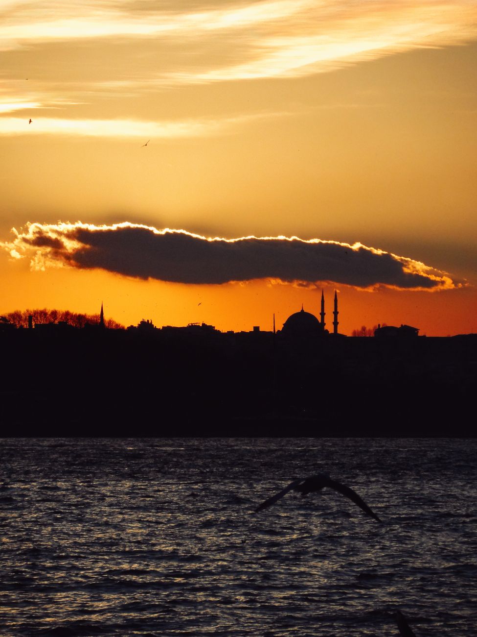 Tarihi İstanbul Boğazı ve cami silüeti